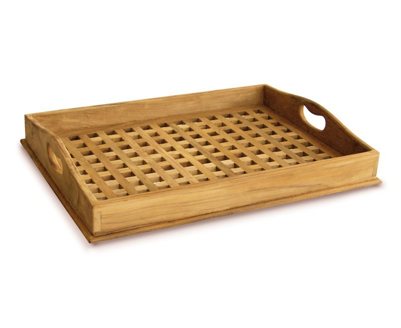 Wooden Teak Serving Tray Cross Slats