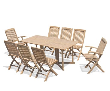 Shelley 8 Seater Drop Leaf Garden Table, Bali Armchairs and Side Chairs Set - Dining Sets