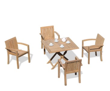 Suffolk Teak Folding Garden Table and 4 Stacking Chairs Set