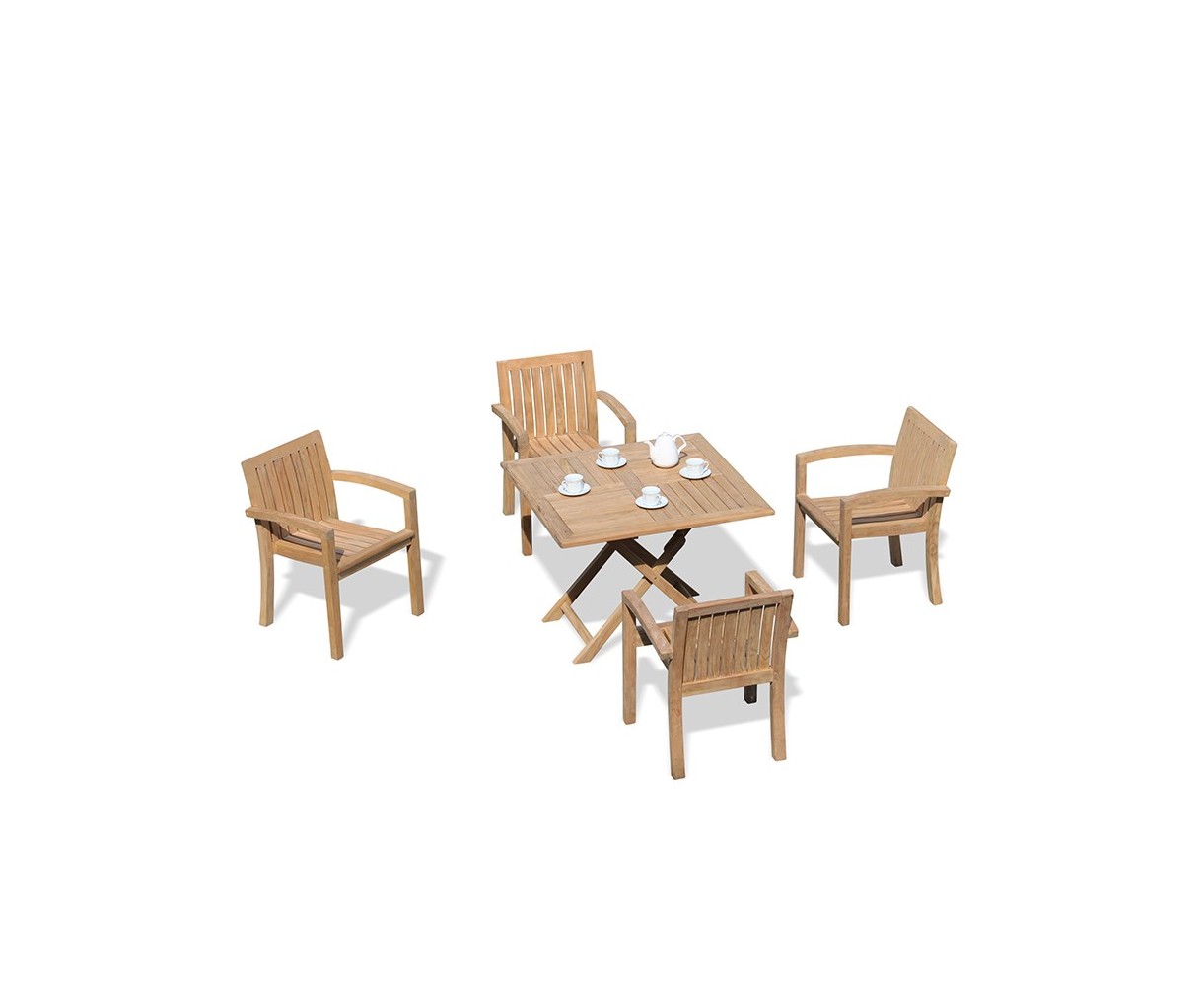 Suffolk Teak Folding Garden Table and 4 Stacking Chairs Set