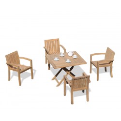 Suffolk Teak Folding Garden Table and 4 Stacking Chairs Set