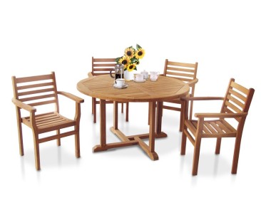 Canfield 1.3m Teak Patio Set with 4 Yale Stacking Chairs