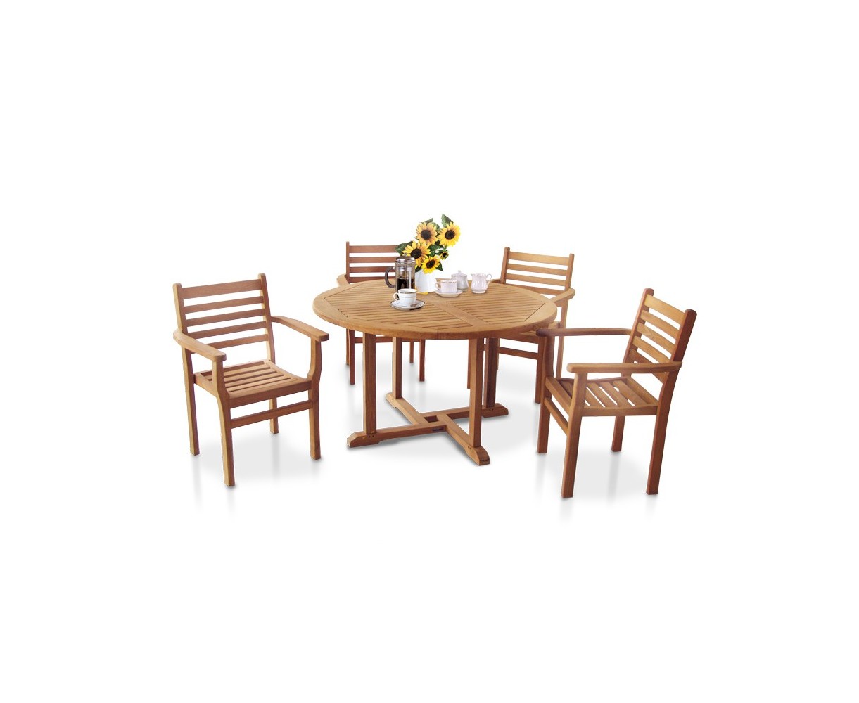 Canfield 1.3m Teak Patio Set with 4 Yale Stacking Chairs