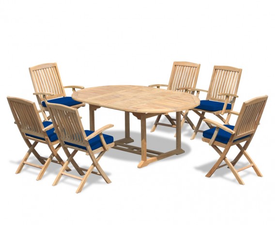 Brompton Teak Oval Extendable Table and 6 Folding Chairs 