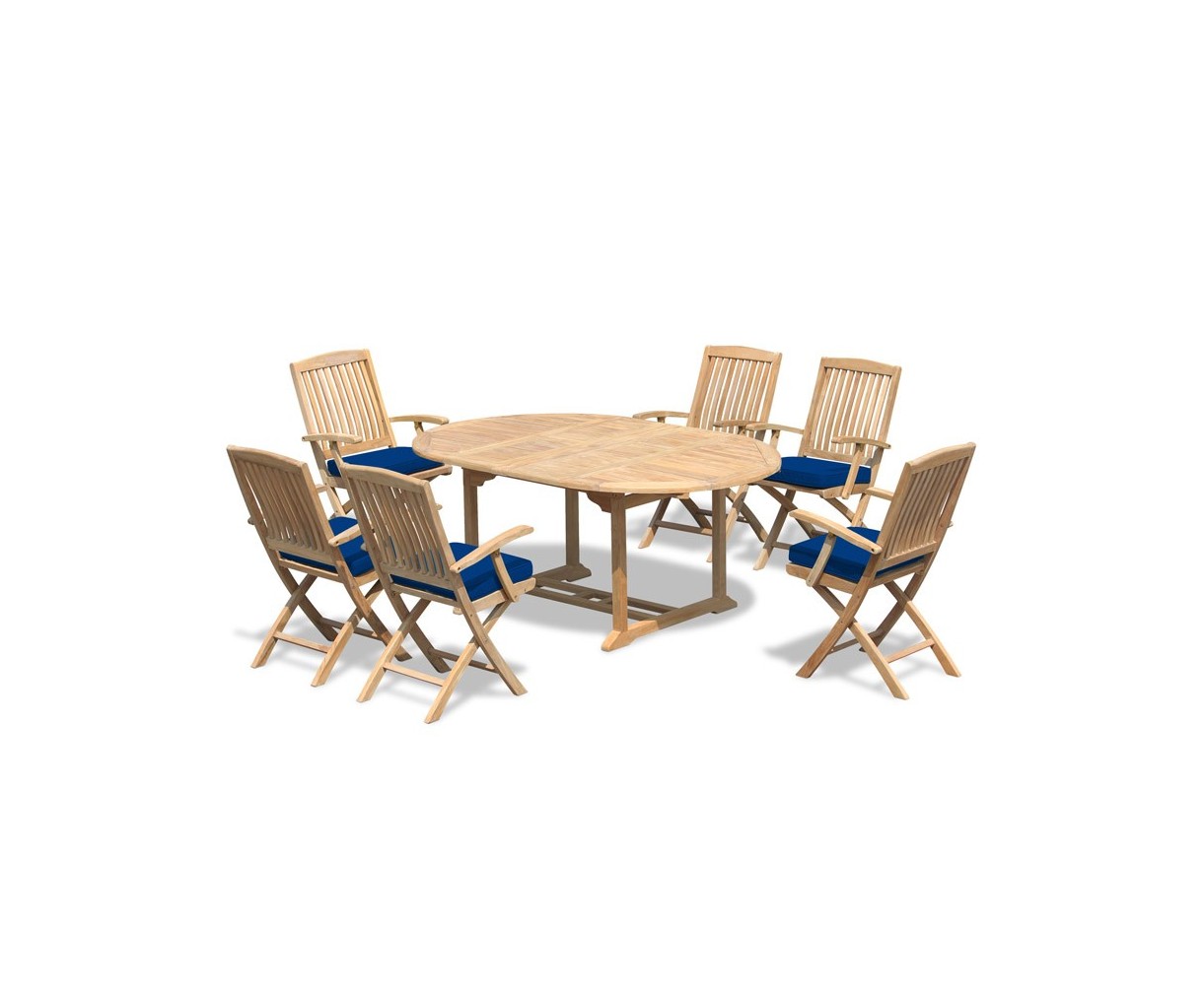 Brompton Teak Oval Extendable Table and 6 Folding Chairs 