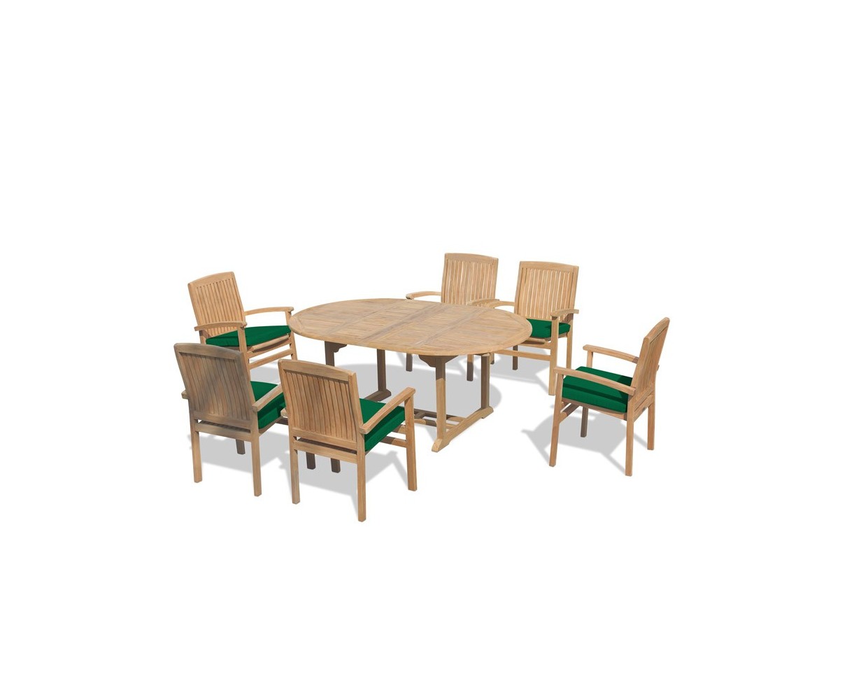Brompton Bali Teak Extendable Dining Table Set With 6 Stackable Chairs