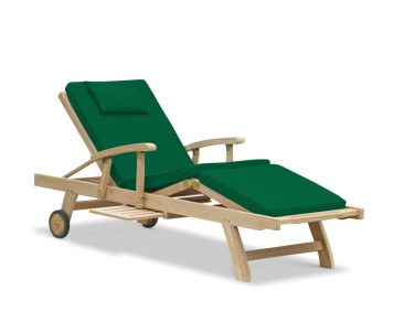 Luxury Teak Reclining Lounger with Arms & Cushion - Free Folding Table with Selected Sun Loungers and Adirondack Chairs