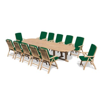Hilgrove 12 Seater Teak Oval Dining Set with Bali Reclining Chairs