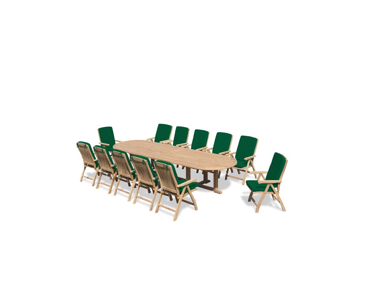 Hilgrove 12 Seater Teak Oval Dining Set with Bali Reclining Chairs