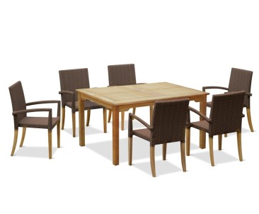 St Tropez Teak Garden Table and Rattan Stacking Chairs Set