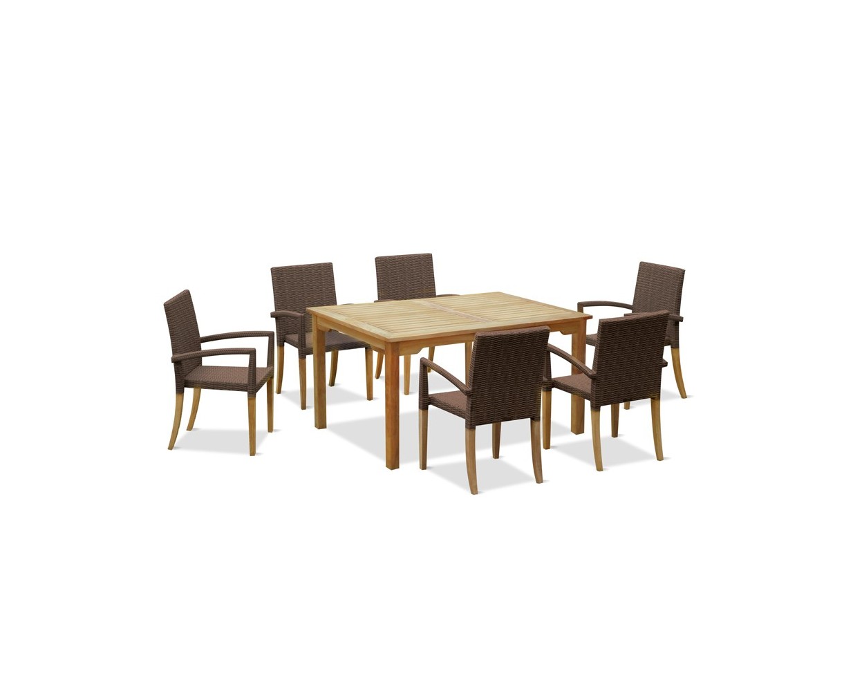 St Tropez Teak Garden Table and Rattan Stacking Chairs Set