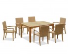 St Tropez Teak Garden Table and Rattan Stacking Chairs Set