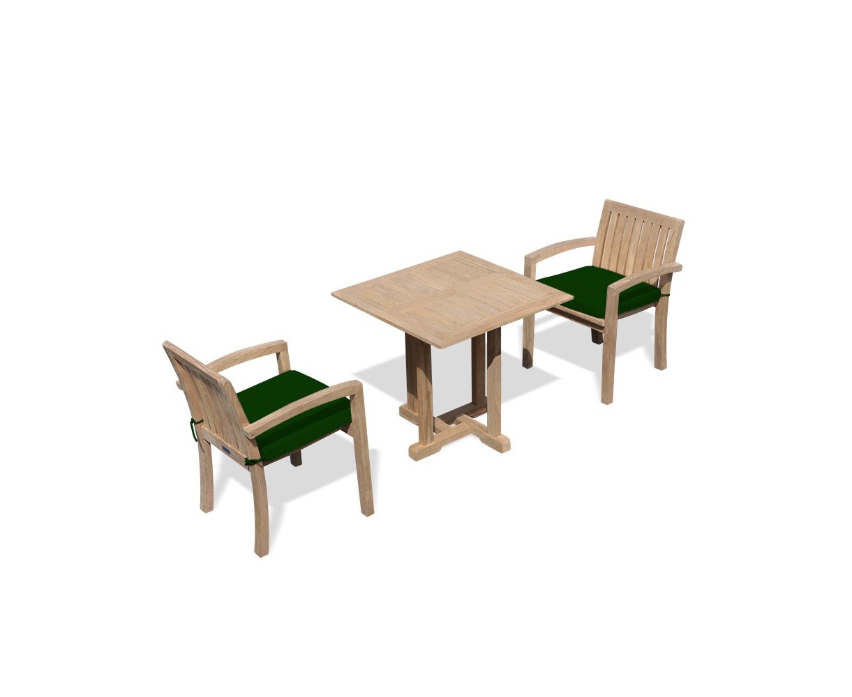 Canfield 2 Seater Teak Square Garden Table And Stackable Chairs