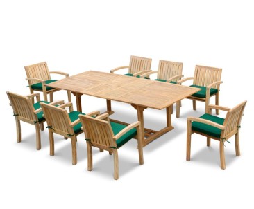 Dorchester Teak Extendable Dining Set with 8 Monaco Stacking Chairs