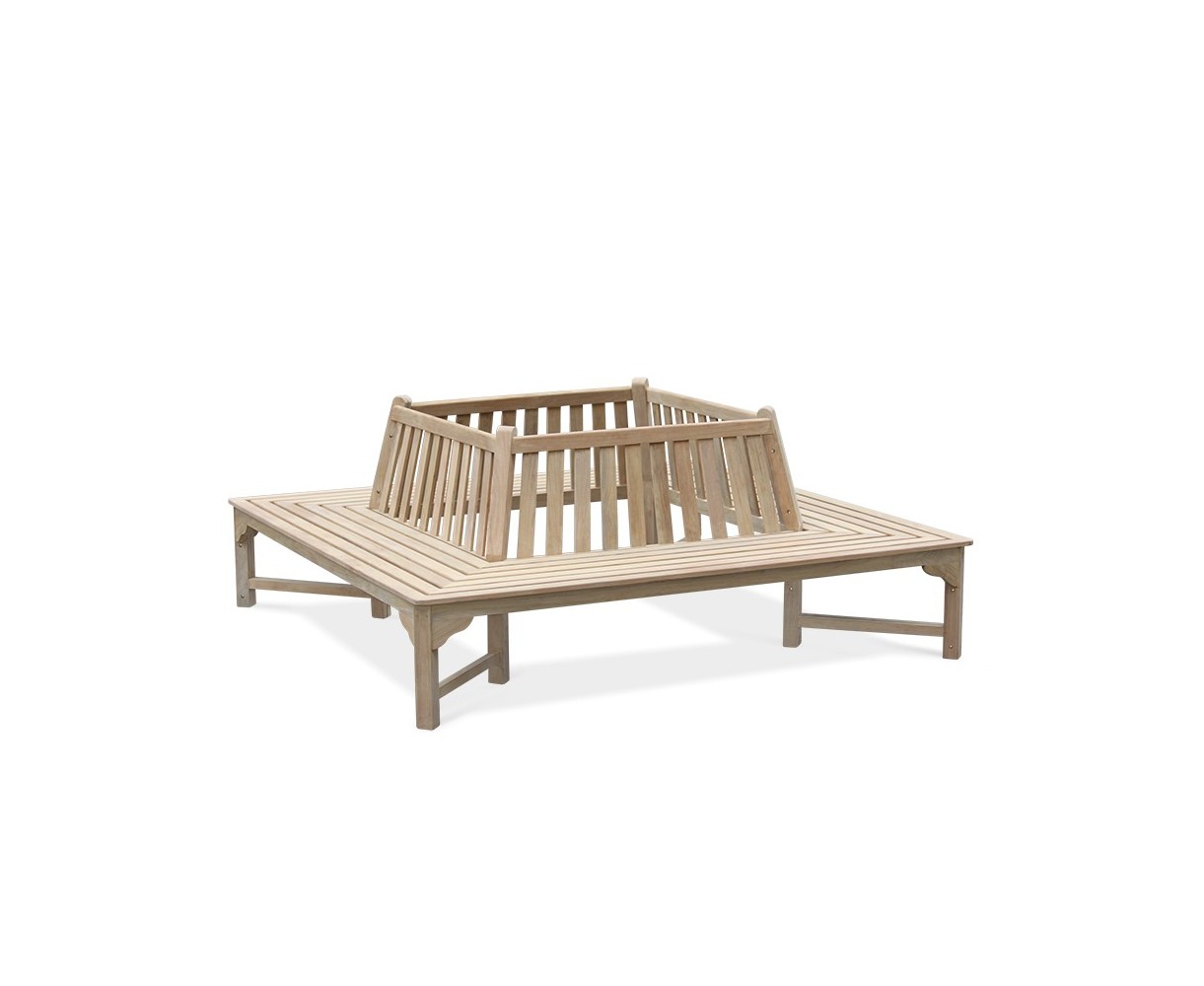 Teak Square Tree Bench with Back – 2.2m