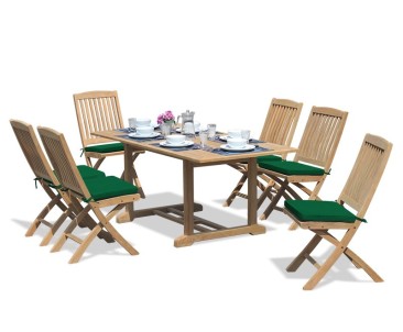 Hilgrove Teak 1.8m Rectangular Garden Table and 6 Folding Chairs Set - Bali Dining Set