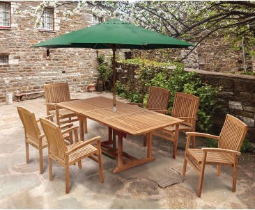 Hilgrove 6 Seater Teak Garden Table and Bali Stacking Chairs Set