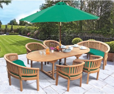 Wimbledon Teak Table, Chairs and Benches Set - Armchairs