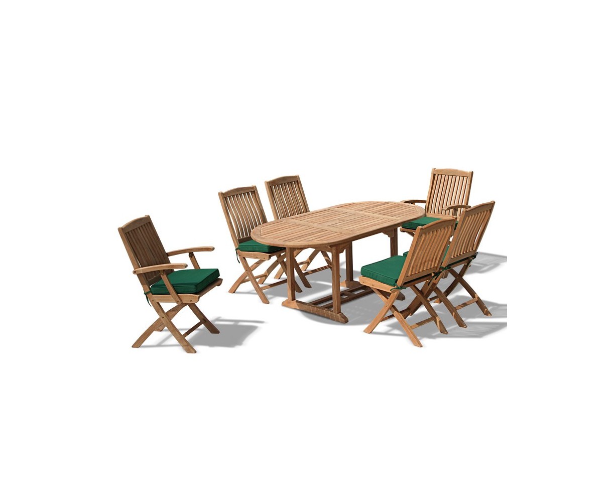 Bijou Outdoor Extending Garden Table and Folding Chairs - Patio Teak Extendable Dining Set