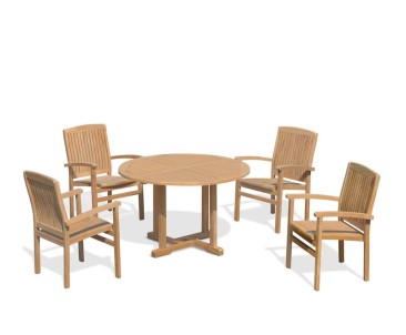 Bali Patio Garden Table and Stackable Chairs Set - Outdoor Teak Dining Set - Canfield Dining Sets