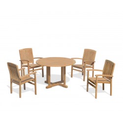 Bali Patio Garden Table and Stackable Chairs Set - Outdoor Teak Dining Set