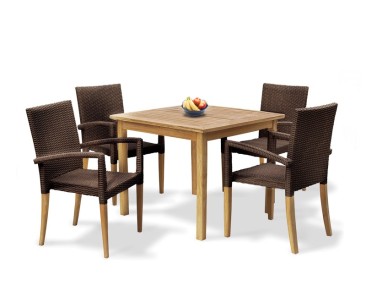 St Tropez Teak and Rattan Table and Chairs Set