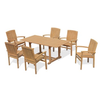 Hilgrove 6 Seater Garden Table and Bali Stacking Chairs Set - 6 Seater Dining Table and Chairs