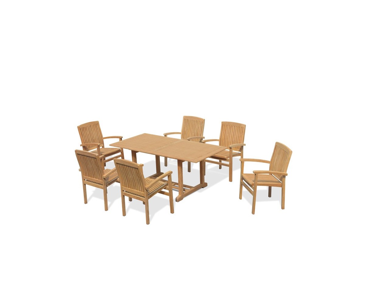 Hilgrove 6 Seater Teak Garden Table and Bali Stacking Chairs Set