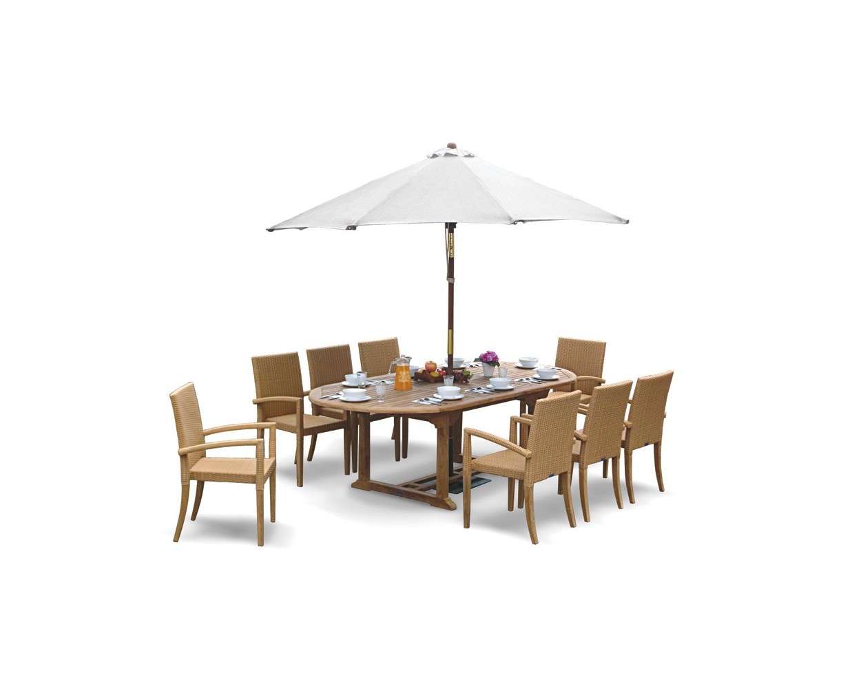 St Tropez 8 Seater Teak Table and Wicker Stacking Chairs Dining Set