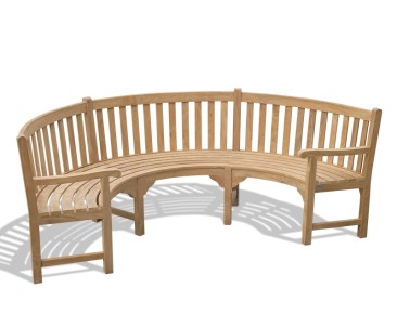 Henley Teak Curved Wooden Bench With Arms - Park Benches