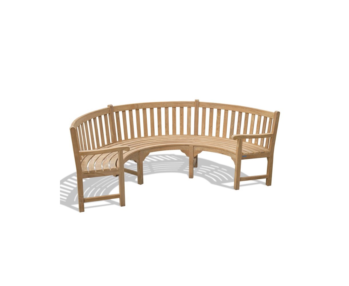 Henley Teak Curved Wooden Bench With Arms