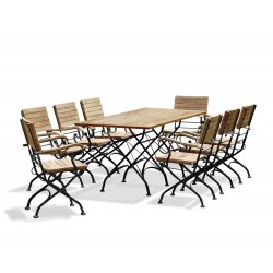 Bistro Rectangular 1.8m Table with 8 Armchairs, Folding Bistro Set, Black