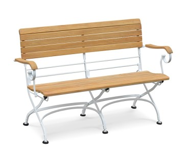 Teak Folding Bistro Garden Bench with Arms, Satin White – 1.2m