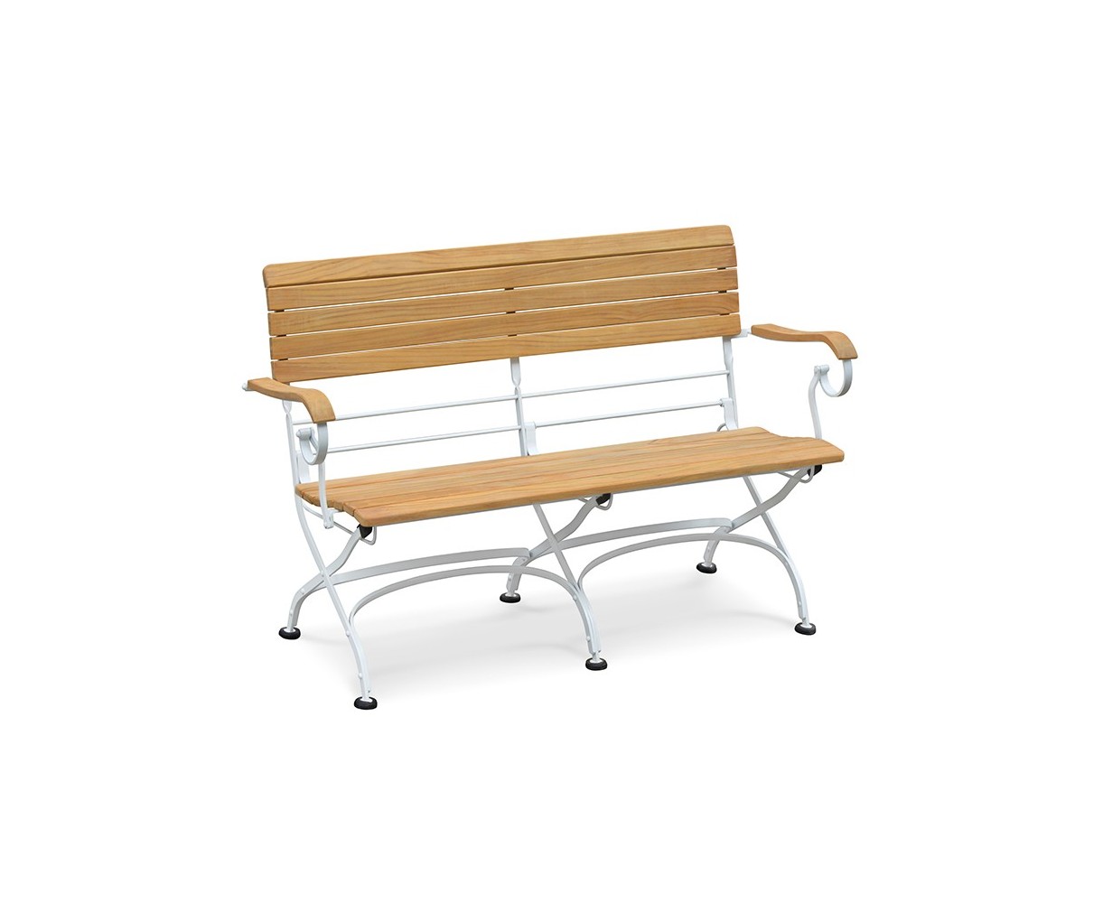 Teak Folding Bistro Garden Bench with Arms, Satin White – 1.2m