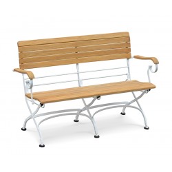 Teak Folding Bistro Garden Bench with Arms, Satin White – 1.2m