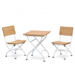Bistro Teak Square 0.6m Table & 2 Side Chairs Set, Satin White Finish