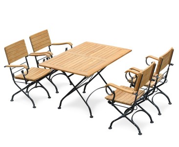 Bistro Rectangular 1.2m Table with 4 Armchairs, Folding Bistro Set, Black