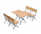 Outdoor Table and Bench Set, Rectangular Bistro Table with 2 Benches, Black