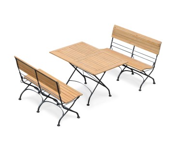 Outdoor Table and Bench Set, Rectangular Bistro Table with 2 Benches, Black