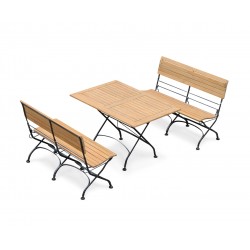 Outdoor Table and Bench Set, Rectangular Bistro Table with 2 Benches, Black