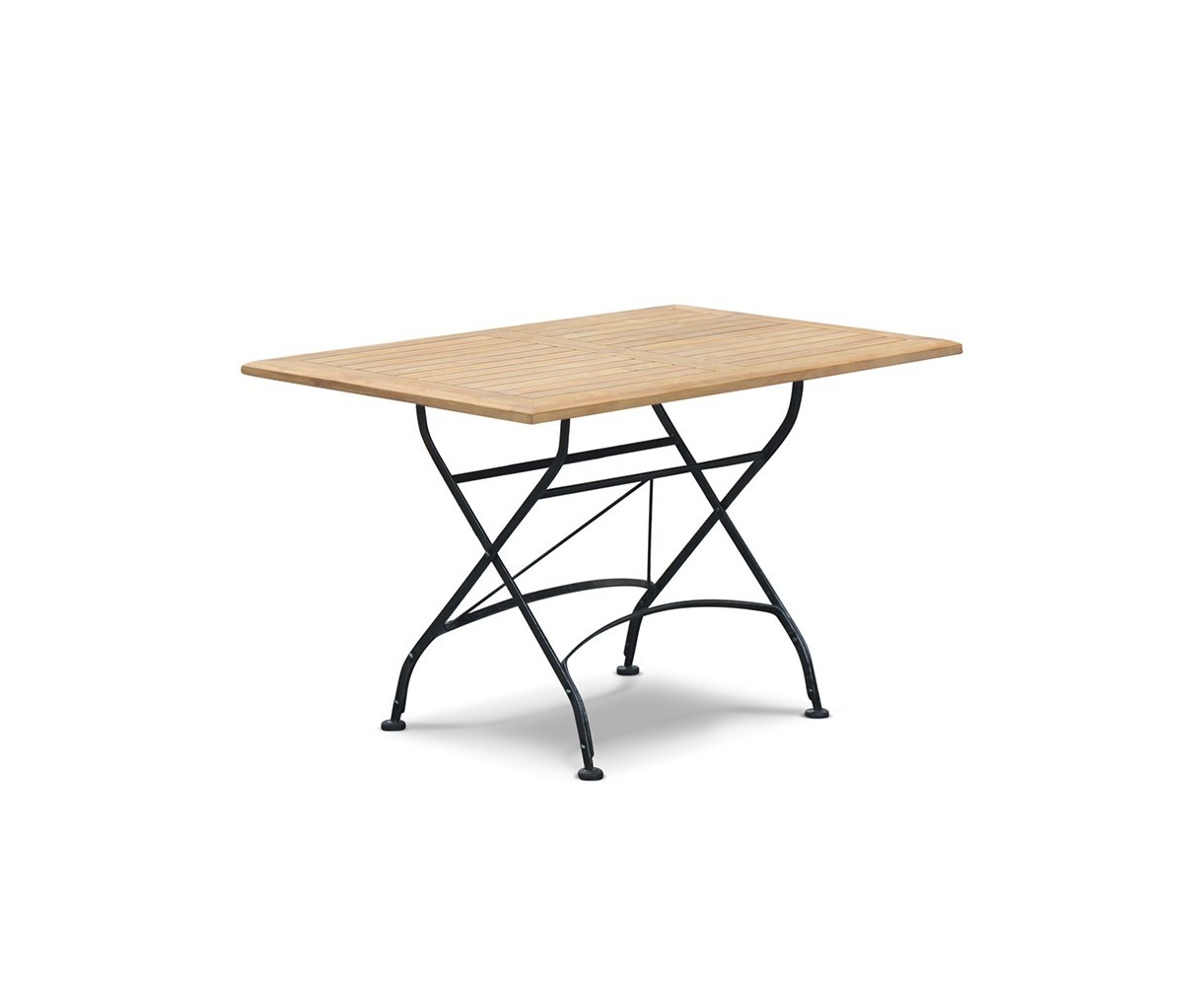 Folding Rectangular Bistro Table, Teak, Black – 1.2m