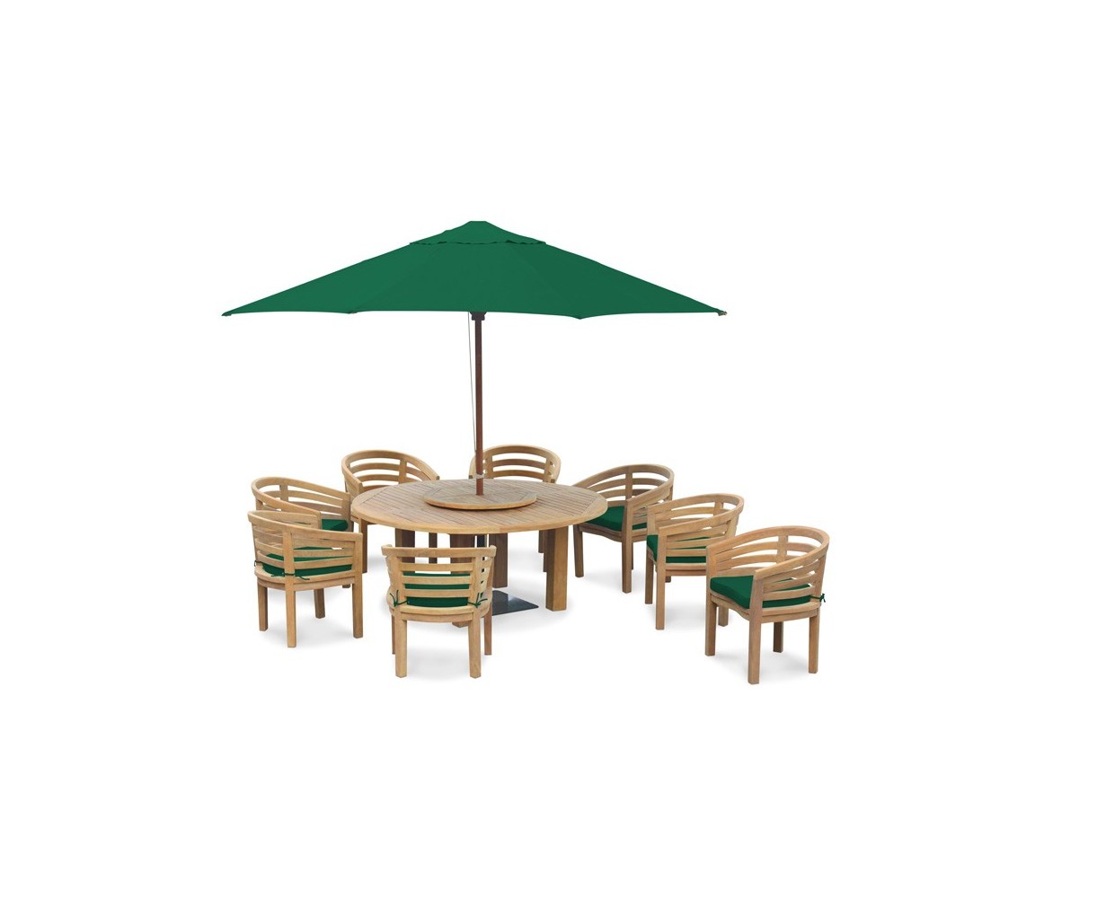 Teak 8 Seater Patio Furniture Set Titan Round Table Banana Chairs