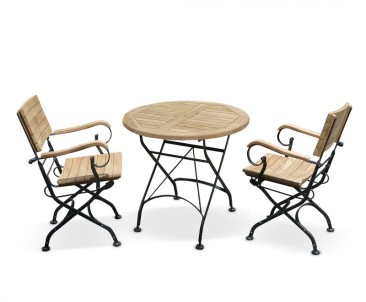 Garden Bistro Table and 2 Arm Chairs - Outdoor Patio Bistro Dining Set - Small Dining Sets