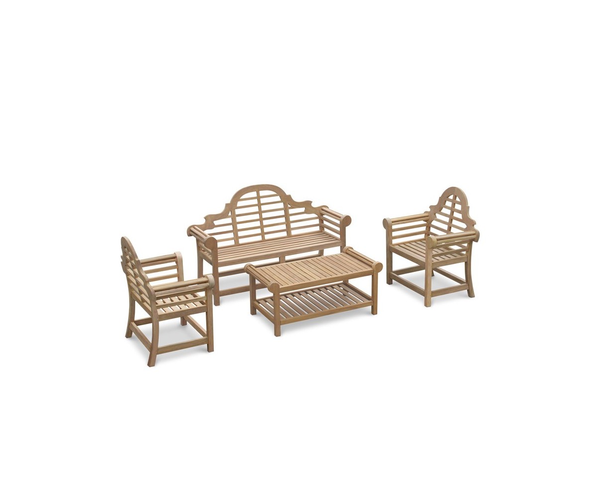 Teak Lutyens-Style Bench and Table Set - 1.65m