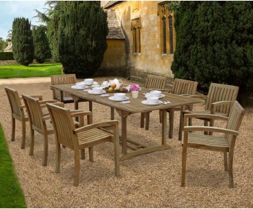 Dorchester Teak Extendable Dining Set with 8 Monaco Stacking Chairs