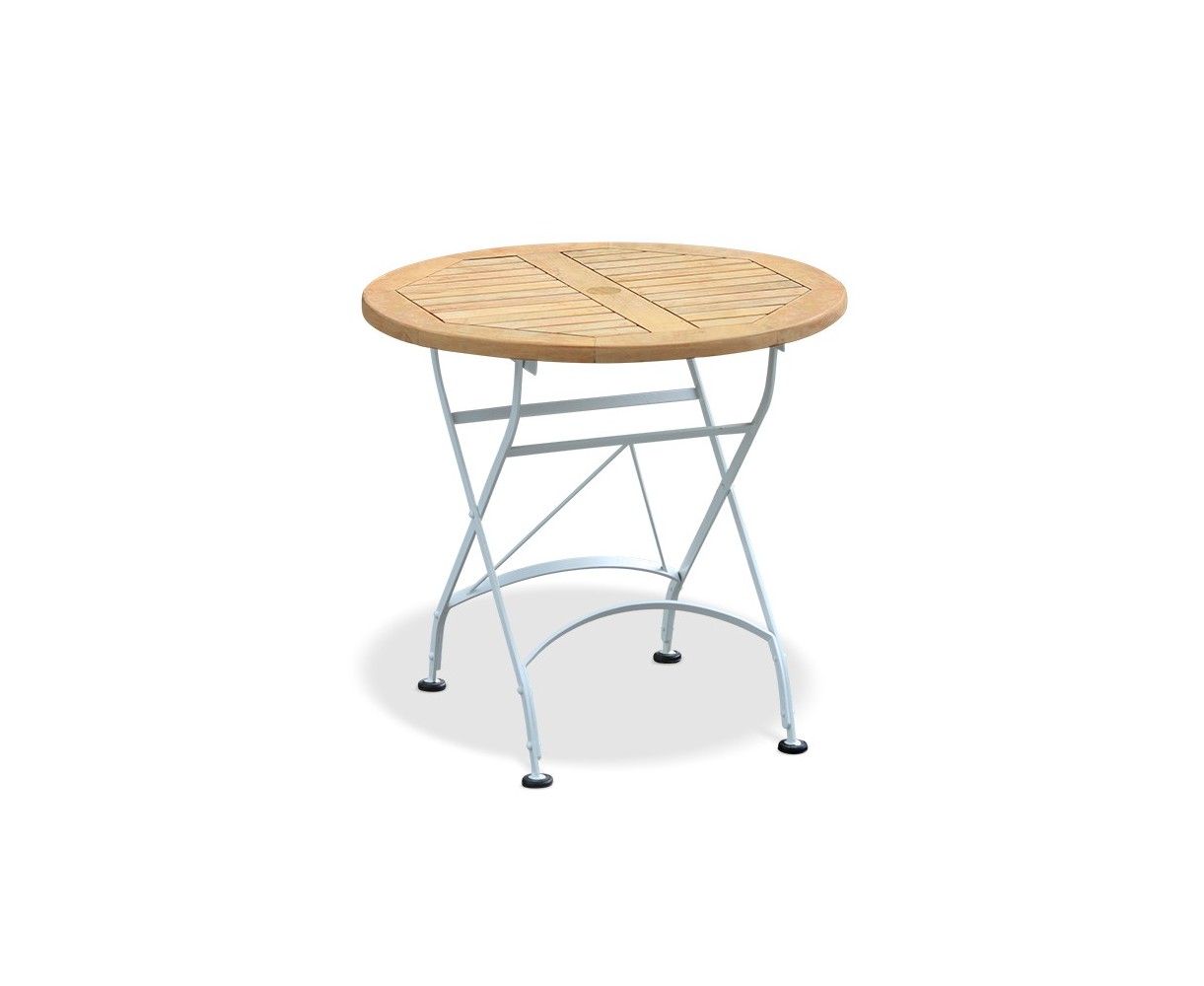 Bistro Folding Table - 80cm | Teak Wood | Satin White