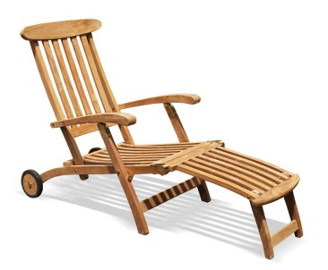 Teak Steamer Chair with wheels - Reclining Sun Loungers 