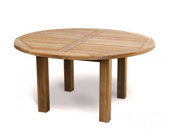 Teak 5ft Round Wooden Garden Table 150cm, Wooden Circle Garden Table And Chairs