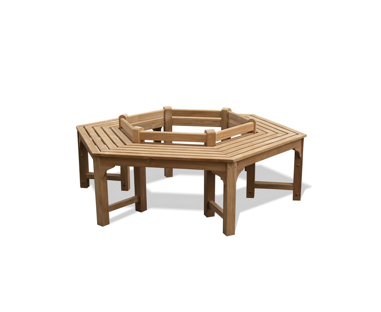 Teak Tree Seat Hexagonal - Low Back | Hexagonal Tree Bench