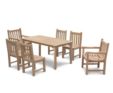 6 Seater Patio Set with Sandringham Rectangular Table 1.5m, Windsor Side Chairs & Armchairs